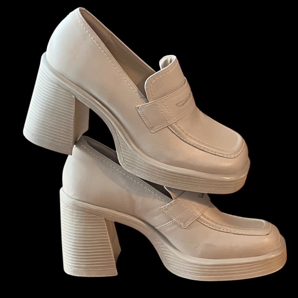 Steve Madden Fulfill Y2K Chunky Platform Penny Loafers Block Heel Cream 8